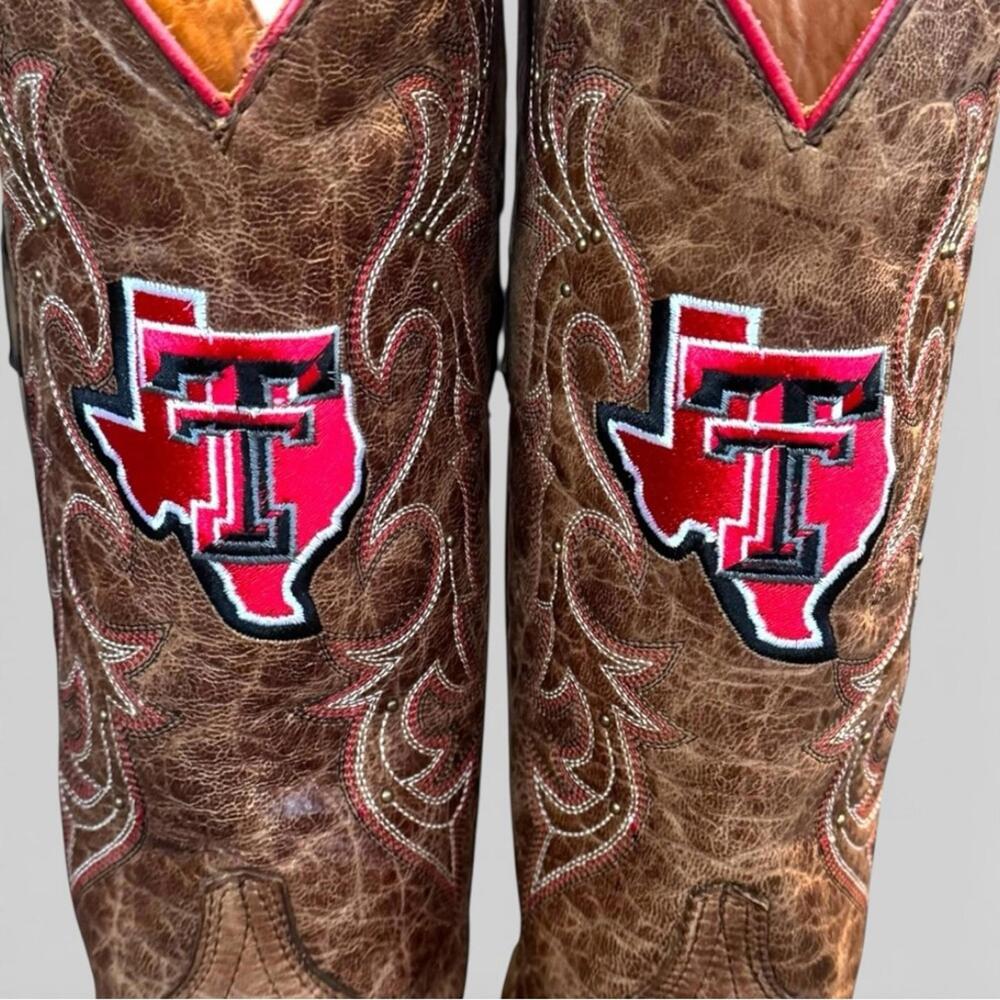 NWT Vaccari Texas Tech Red Raiders Leather Cowboy Boots Gameday Brown 10 - Picture 5 of 9